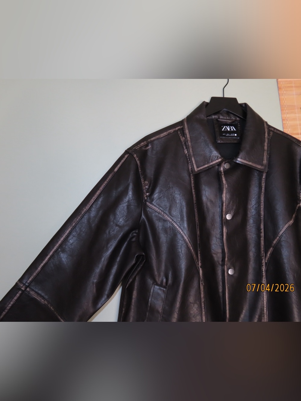 ZARA Black Faux Leather Bomber Jacket - Picture 3 of 7